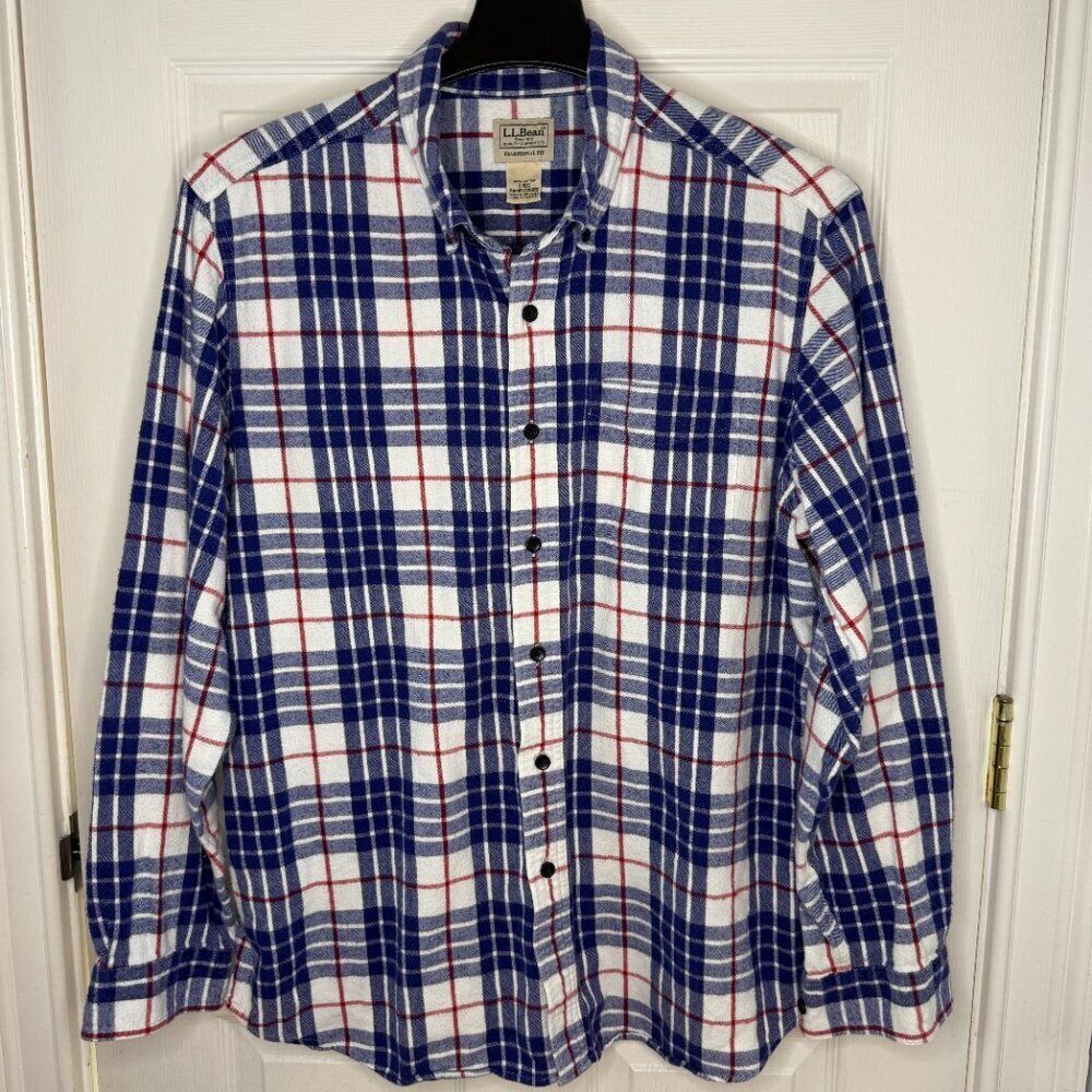 L.L. Bean Scotch Plaid Flannel Shirt Colorful Size Large Reg